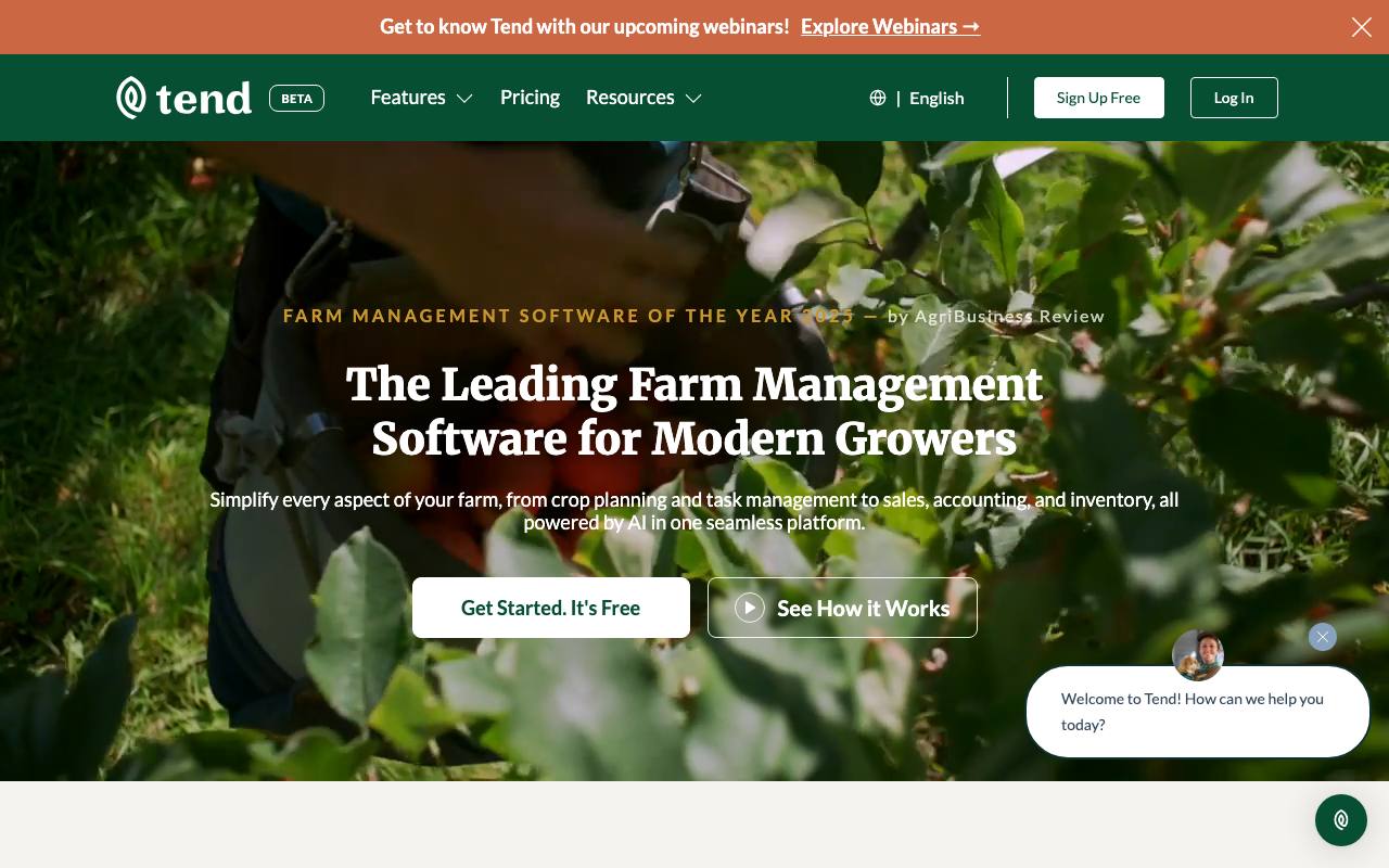 Tend homepage with bold brand and appointment-first layout