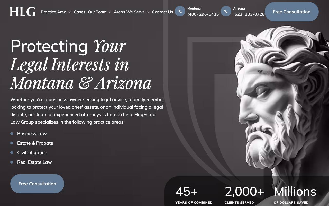 HagEstad Law Group homepage explaining its Montana and Arizona legal services