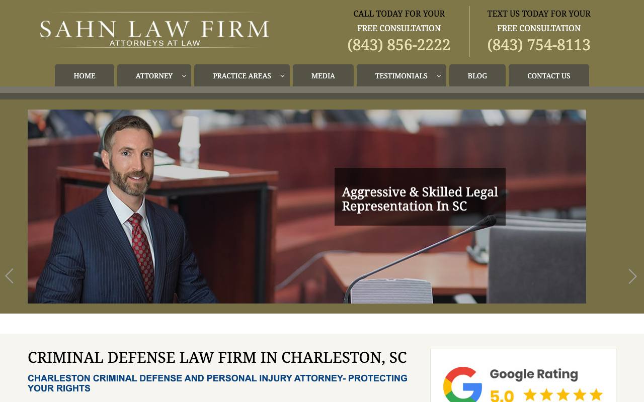Sahn Law Firm homepage presenting South Carolina criminal defense services