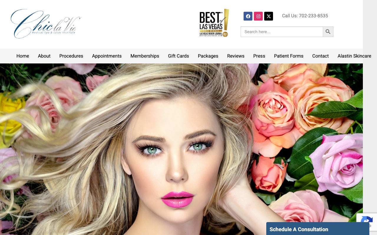 Chic La Vie homepage with review-forward trust signals and services