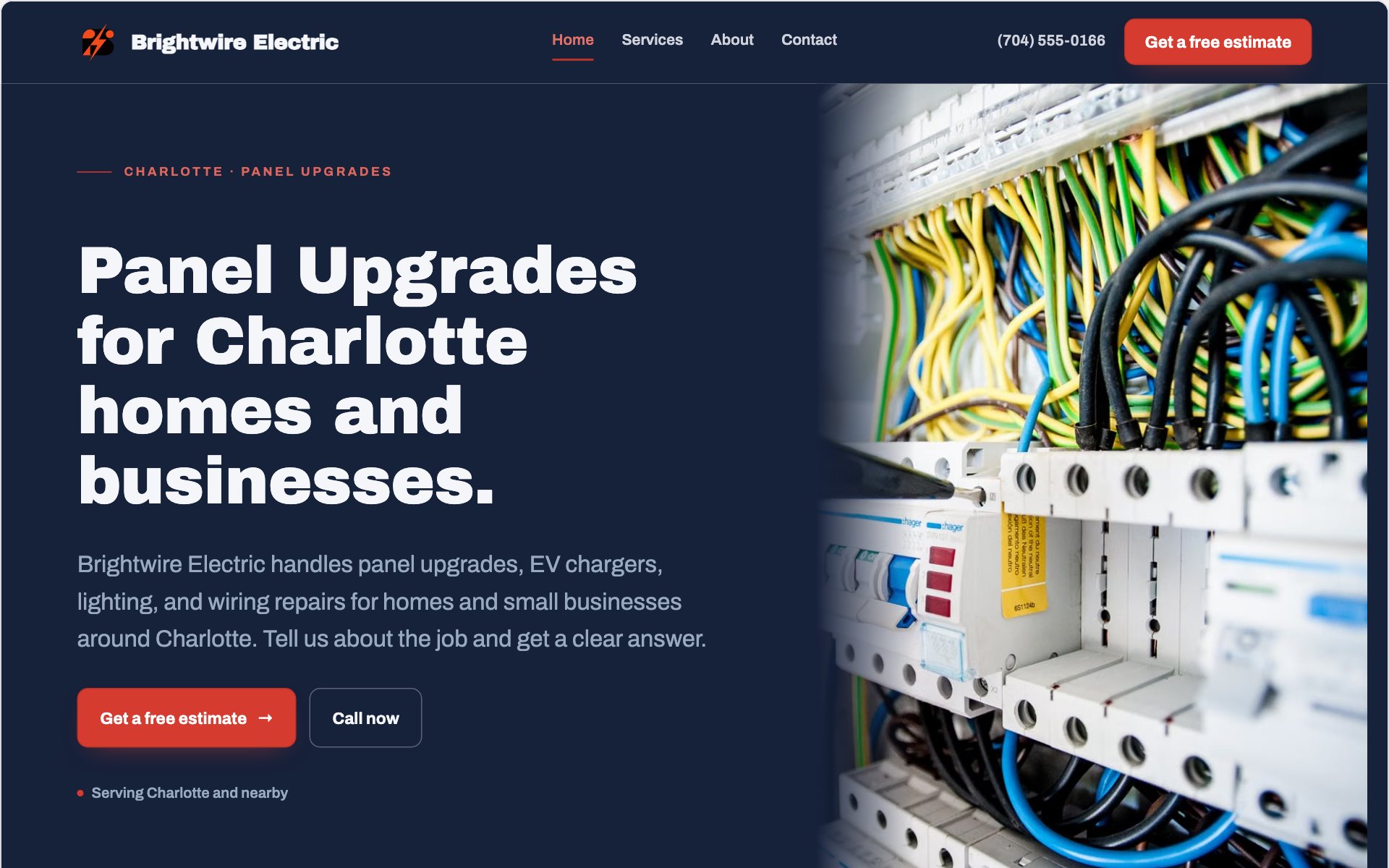 Brightwire Electric demo website built with Routeless Go