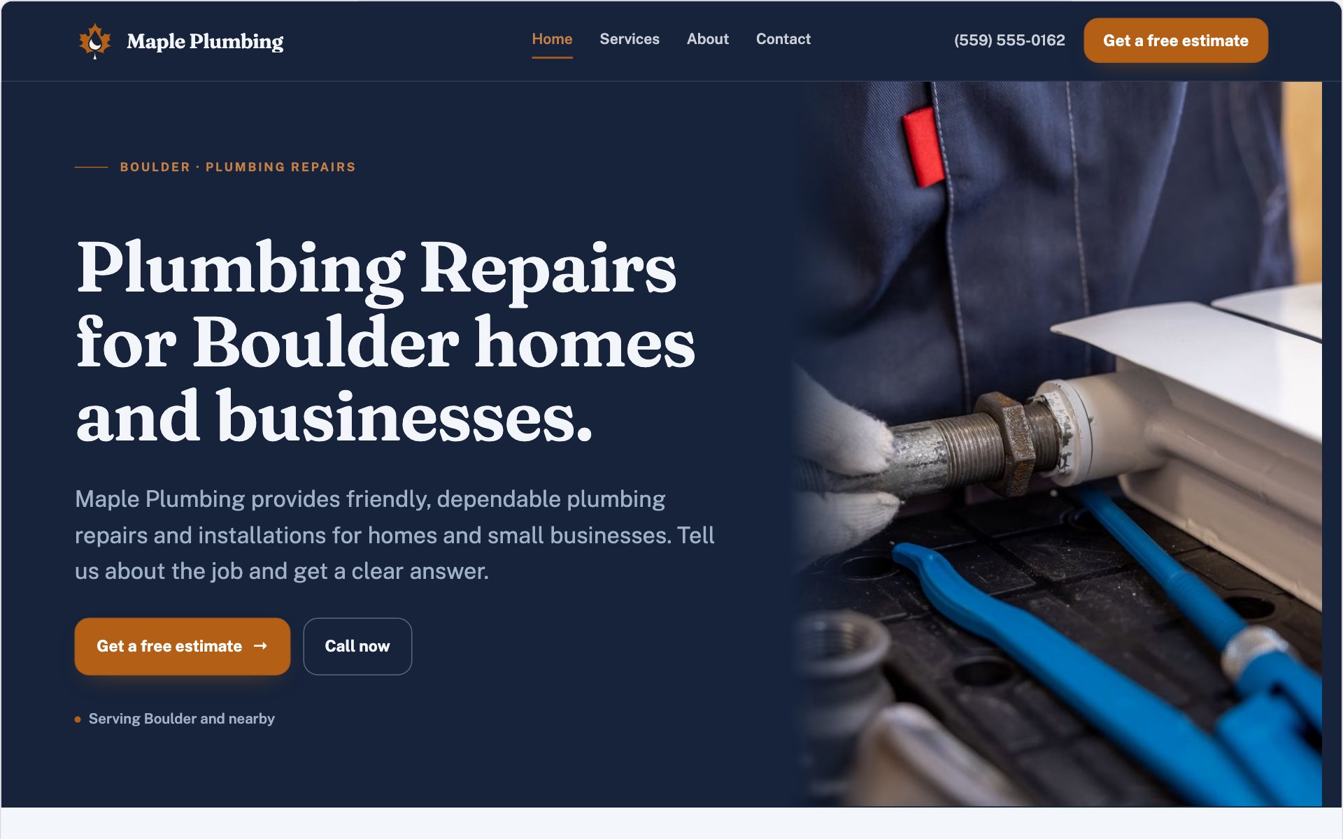 Maple Plumbing demo website built with Routeless Go
