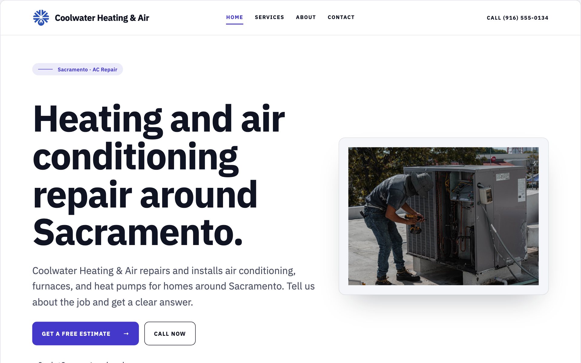 Coolwater Heating & Air demo website built with Routeless Go