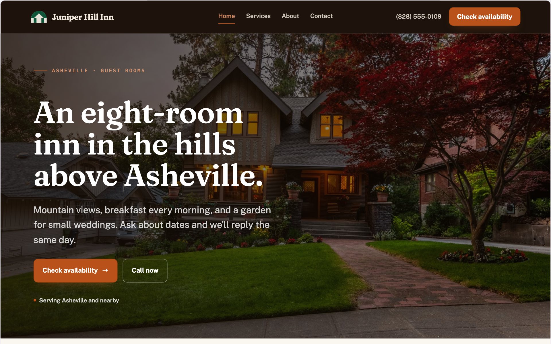 Juniper Hill Inn demo website built with Routeless Go