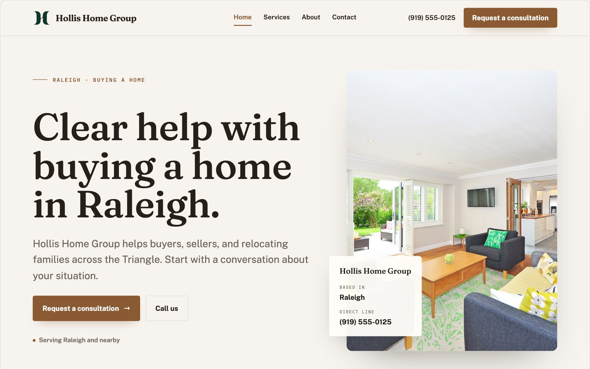 Hollis Home Group demo website built with Routeless Go