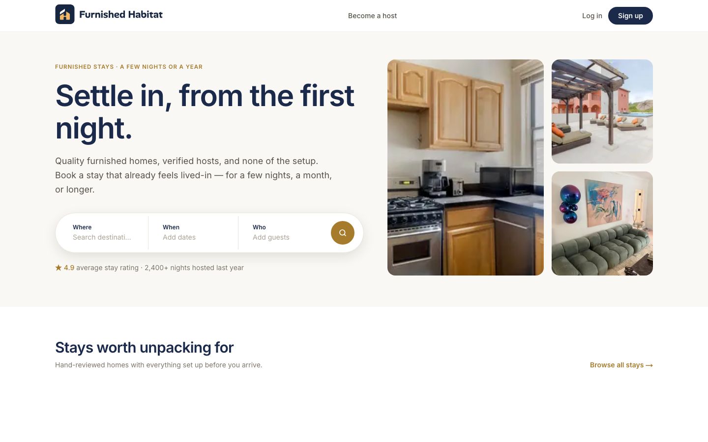 Furnished Habitat marketplace homepage