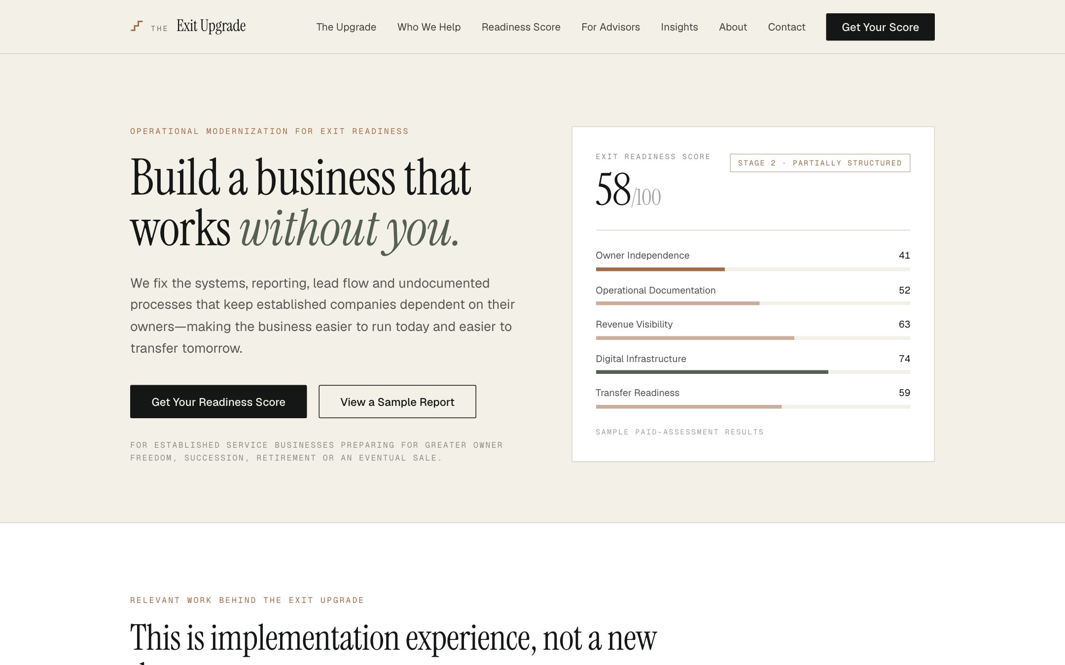The Exit Upgrade homepage